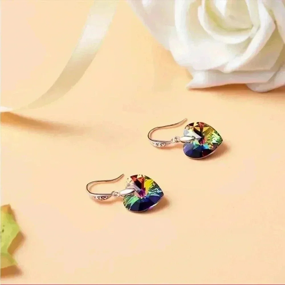 Rose Gold Diamond Studded Rainbow Aurora Drop Earrings - Picture 3 of 4